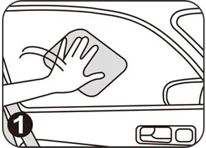 將車窗玻璃以濕抹布充分擦拭乾淨。
